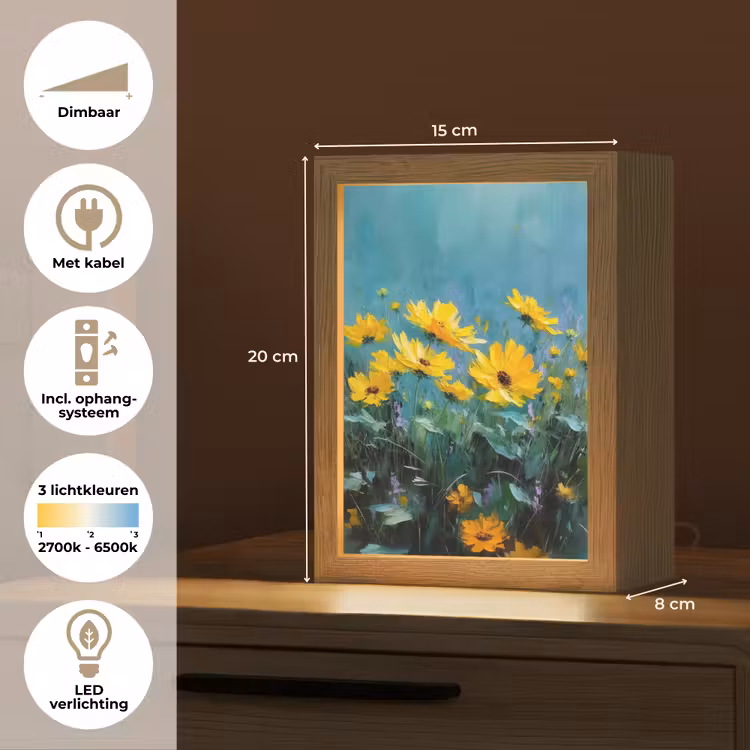 Penseelstreken - Bloemen - Felgeel - Abstract Light Box met kabel (Tafellamp) klein -USP_NL