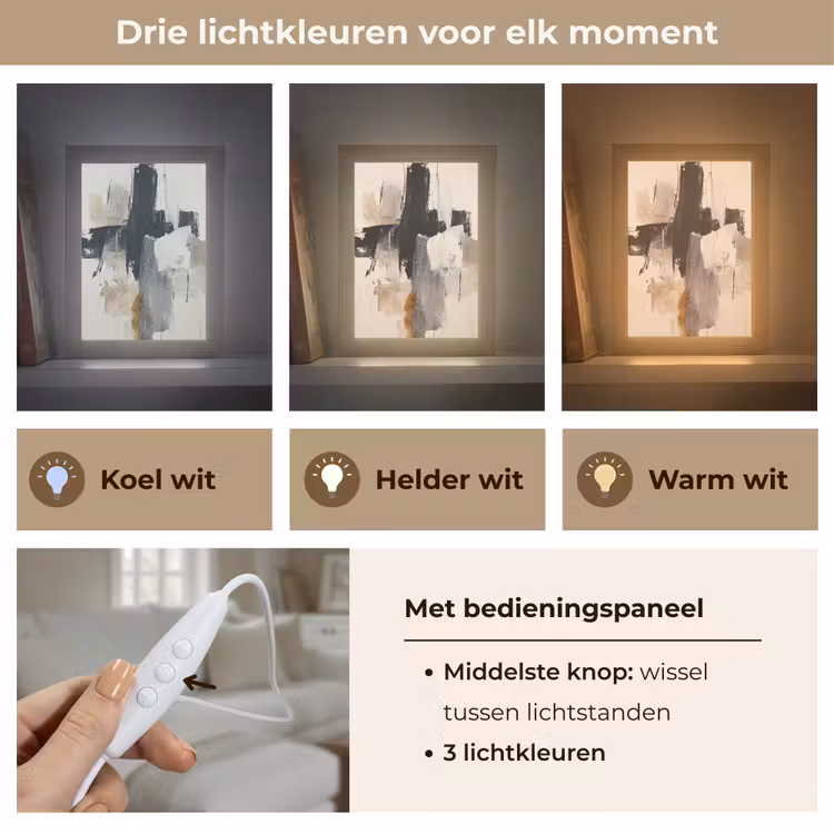 Penseelstreken - Ruw - Abstract - Beige Light Box met kabel (Tafellamp) klein -USP_lichtkleurNL