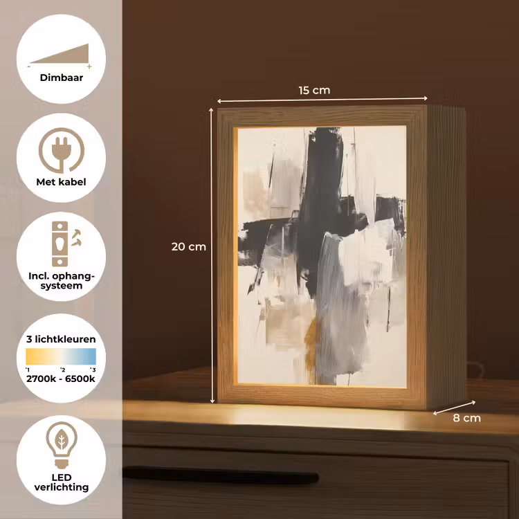 Penseelstreken - Ruw - Abstract - Beige Light Box met kabel (Tafellamp) klein -USP_NL