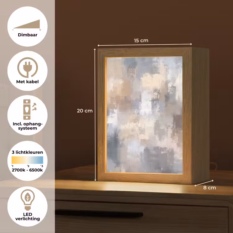 Penseelstreken - Schilderij - Beige Light Box met kabel (Tafellamp) klein -USP_NL