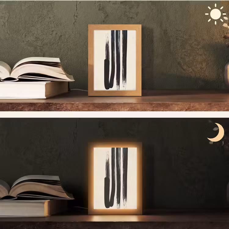 Penseelstreken - Verticaal - Zwart Light Box met kabel (Tafellamp) klein -sfeer3