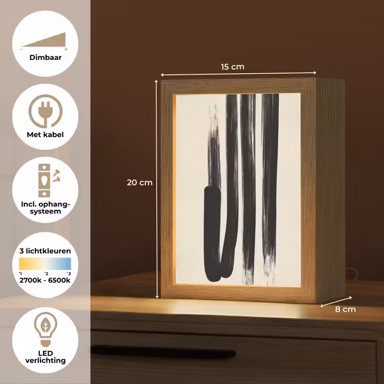 Penseelstreken - Verticaal - Zwart Light Box met kabel (Tafellamp) klein -USP_NL
