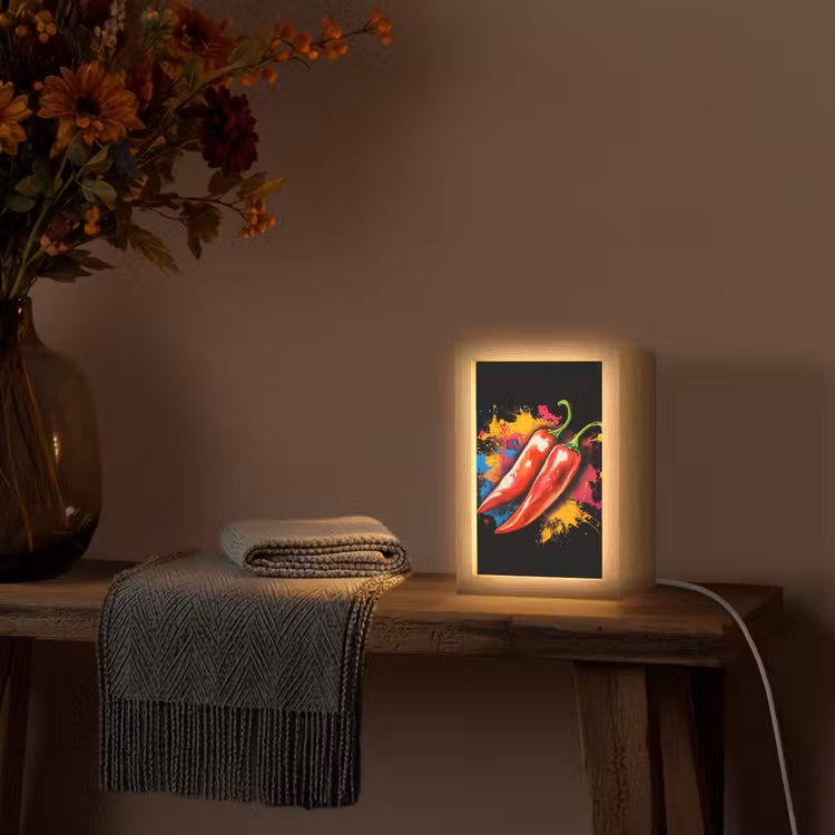 Peper - Graffiti - Verf - Abstract - Modern - Kleurrijk Light Box met kabel (Tafellamp) klein -sfeer4