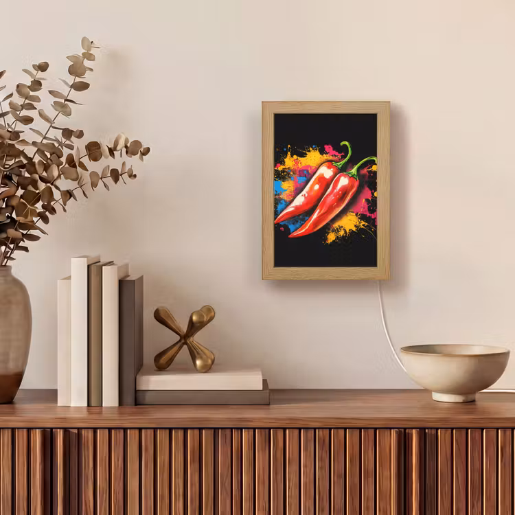 Peper - Graffiti - Verf - Abstract - Modern - Kleurrijk Light Box met kabel (Tafellamp) klein -sfeer2