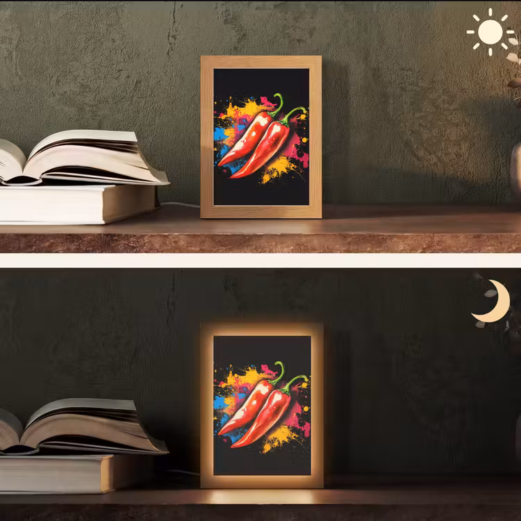 Peper - Graffiti - Verf - Abstract - Modern - Kleurrijk Light Box met kabel (Tafellamp) klein -sfeer3