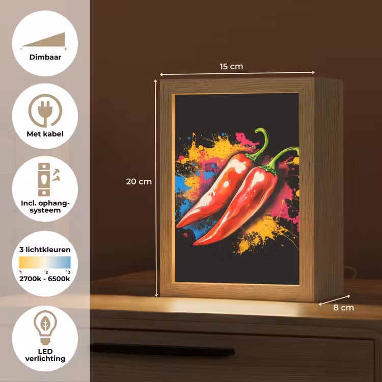 Peper - Graffiti - Verf - Abstract - Modern - Kleurrijk Light Box met kabel (Tafellamp) klein -USP_NL