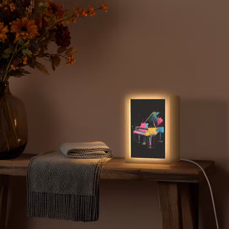 Piano - Kleurrijk - Verf - Modern Light Box met kabel (Tafellamp) klein -sfeer4