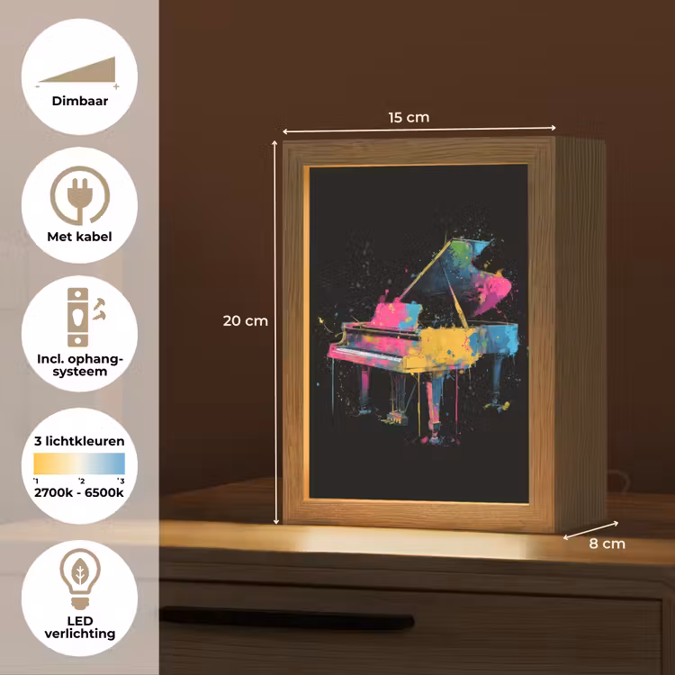 Piano - Kleurrijk - Verf - Modern Light Box met kabel (Tafellamp) klein -USP_NL