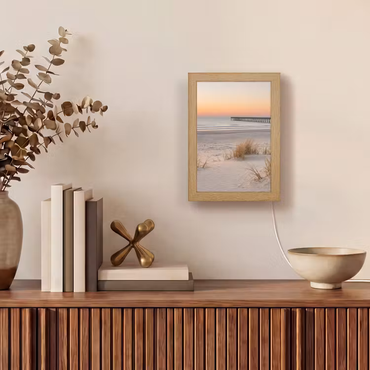 Pier - Zonsondergang - Strand Light Box met kabel (Tafellamp) klein -sfeer2