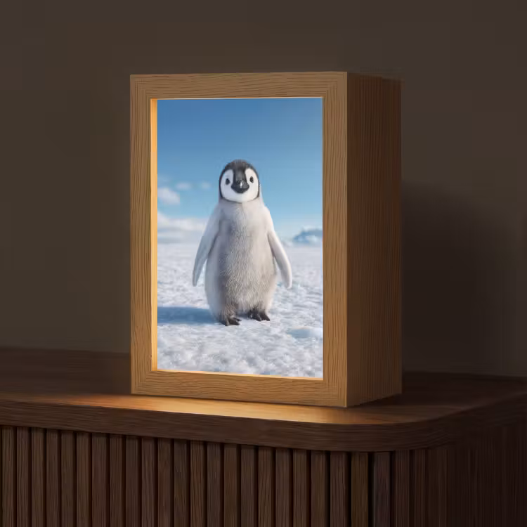 Pinguïn - Sneeuw - Landschap - Wit Light Box met kabel (Tafellamp) klein -z3d_website