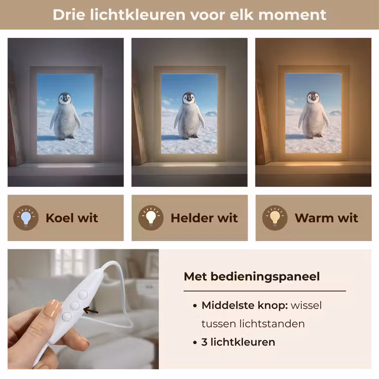 Pinguïn - Sneeuw - Landschap - Wit Light Box met kabel (Tafellamp) klein -USP_lichtkleurNL