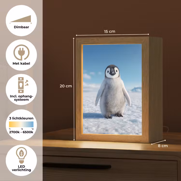 Pinguïn - Sneeuw - Landschap - Wit Light Box met kabel (Tafellamp) klein -USP_NL