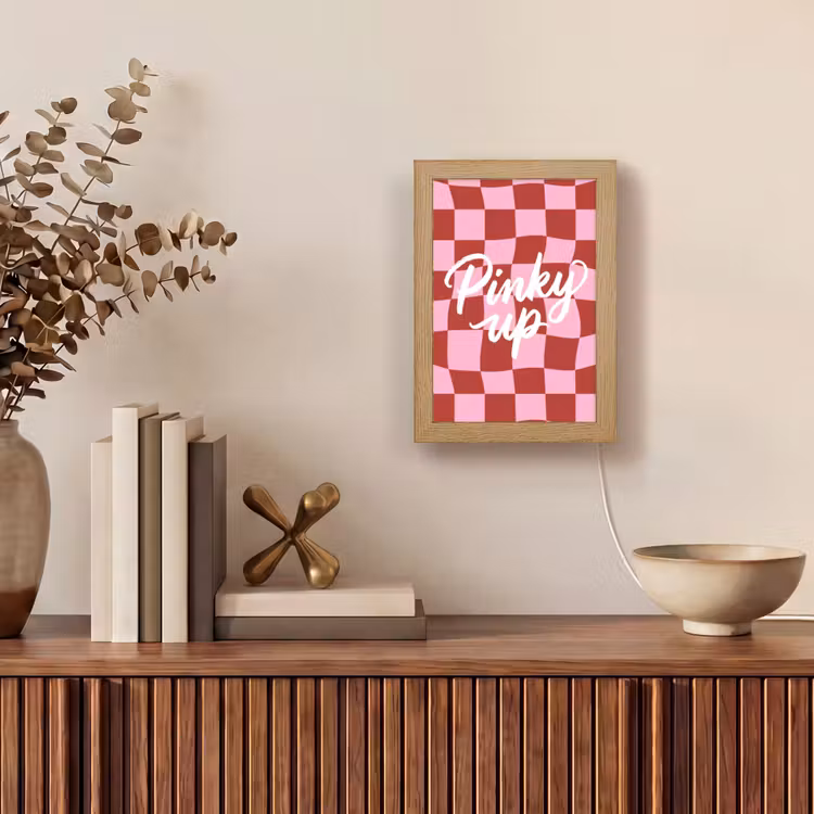 Pinky up - Geblokt - Bordeauxrood Light Box met kabel (Tafellamp) klein -sfeer2