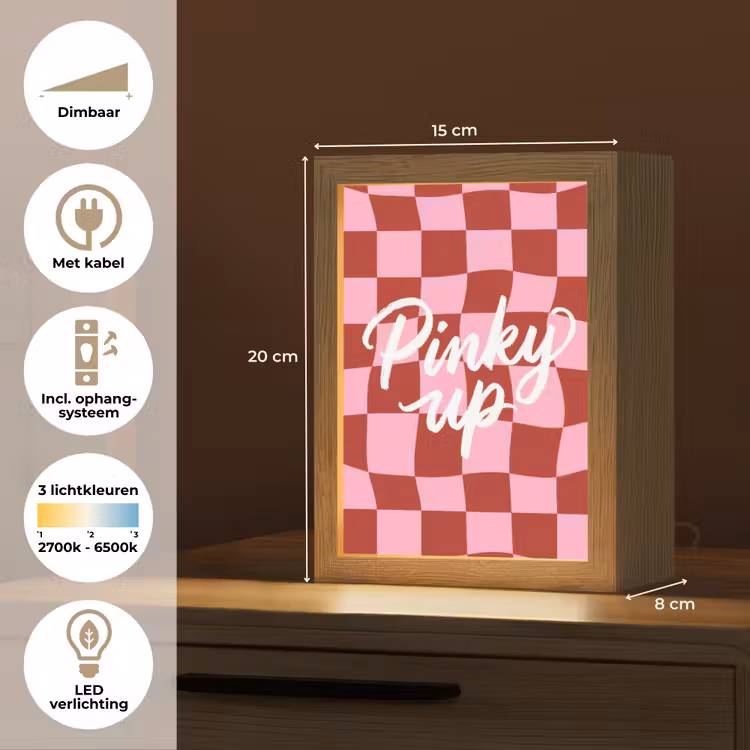 Pinky up - Geblokt - Bordeauxrood Light Box met kabel (Tafellamp) klein -USP_NL