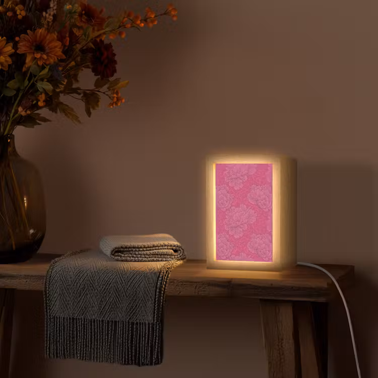 Pioenrozen - Energiek - Roze Light Box met kabel (Tafellamp) klein 925 -sfeer4