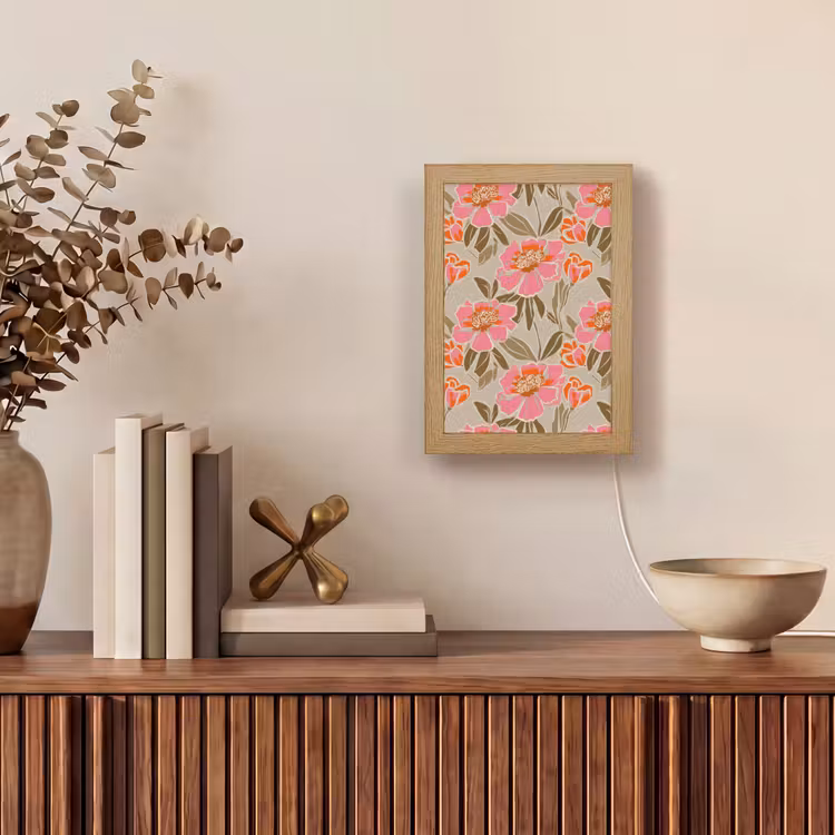 Pioenrozen - Patroon - Roze Light Box met kabel (Tafellamp) klein 925 -sfeer2
