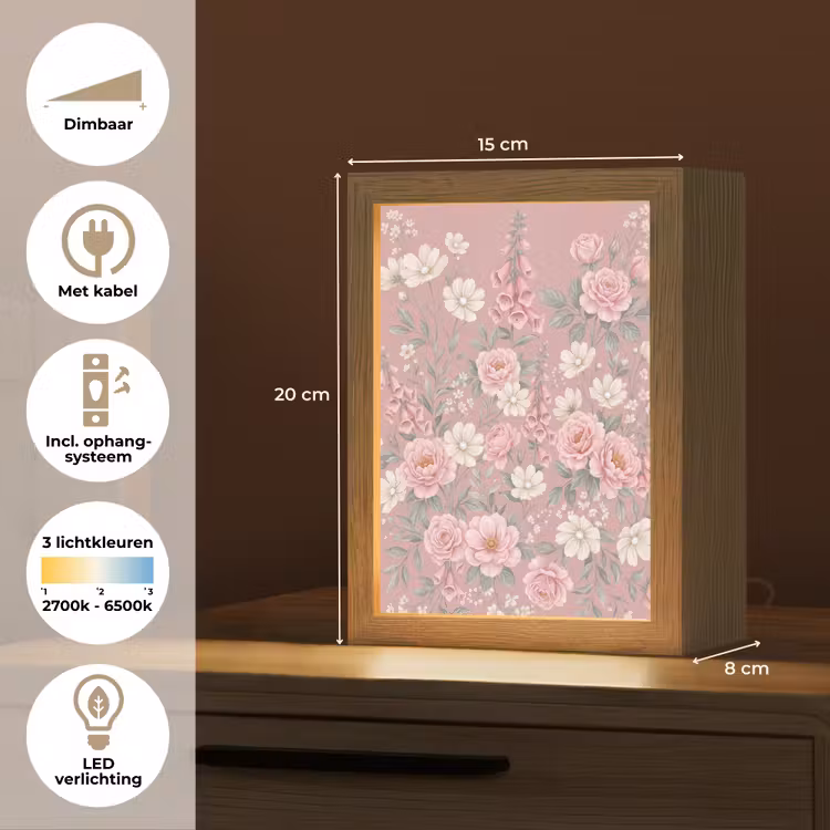 Pioenrozen - Vingerhoedskruid - Pink Light Box met kabel (Tafellamp) klein -USP_NL