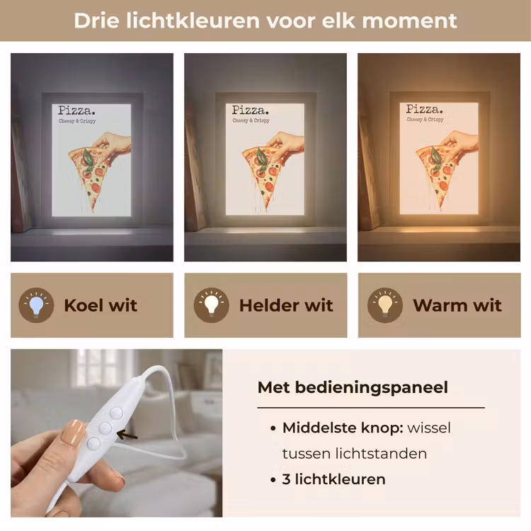 Pizza - Kaas - Pepperoni Light Box met kabel (Tafellamp) klein -USP_lichtkleurNL