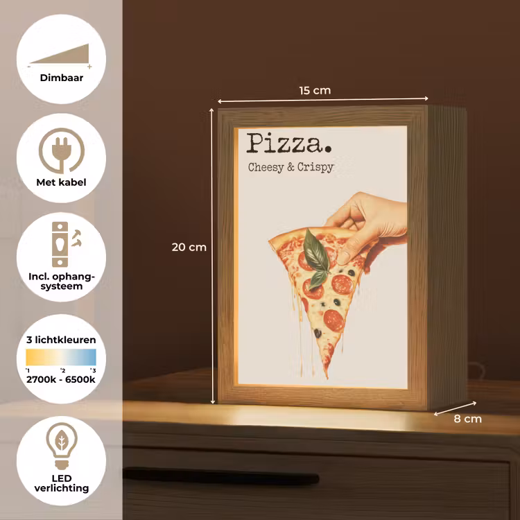 Pizza - Kaas - Pepperoni Light Box met kabel (Tafellamp) klein -USP_NL