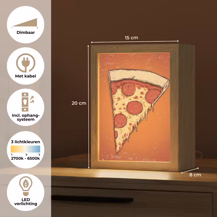 Pizza - Kaas - Rood - Pepperoni Light Box met kabel (Tafellamp) klein -USP_NL