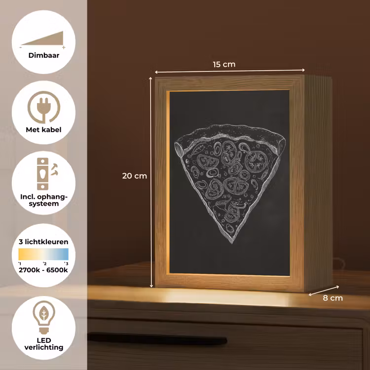Pizzapunt - Toppings - Krijttekening Light Box met kabel (Tafellamp) klein -USP_NL
