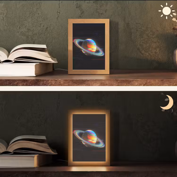 Planeet - Cirkel - Kleurrijk Light Box met kabel (Tafellamp) klein -sfeer3