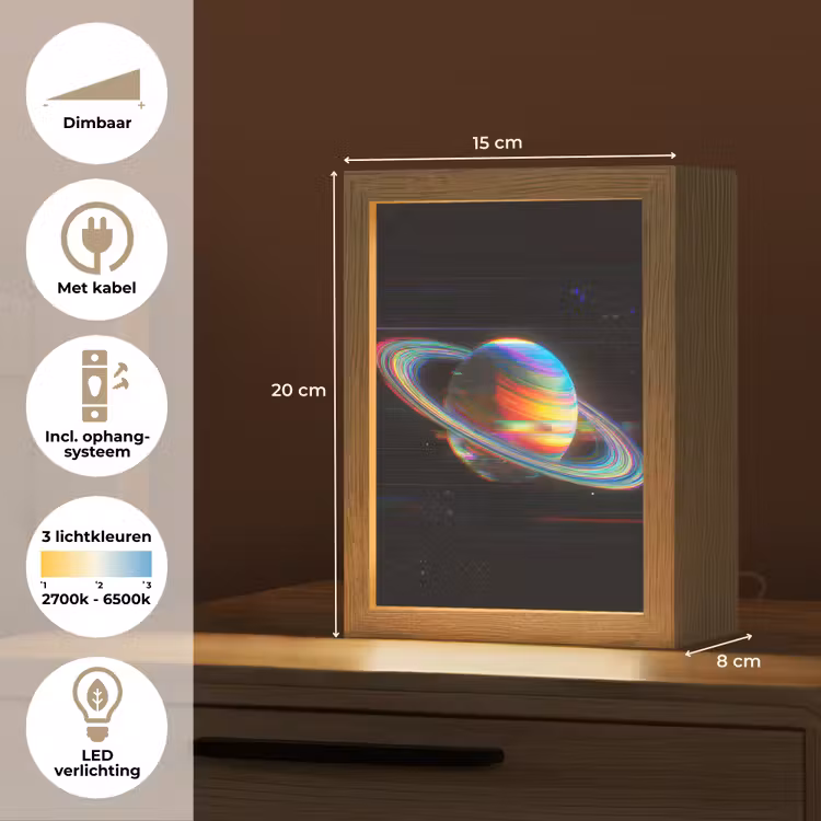 Planeet - Cirkel - Kleurrijk Light Box met kabel (Tafellamp) klein -USP_NL