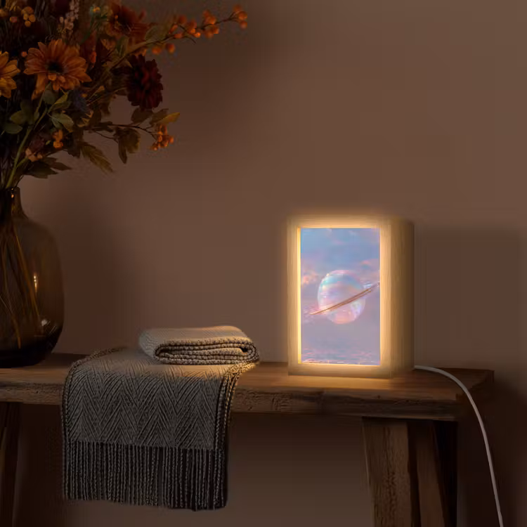 Planeet - Lucht - Wolken - Pasteltinten Light Box met kabel (Tafellamp) klein -sfeer4