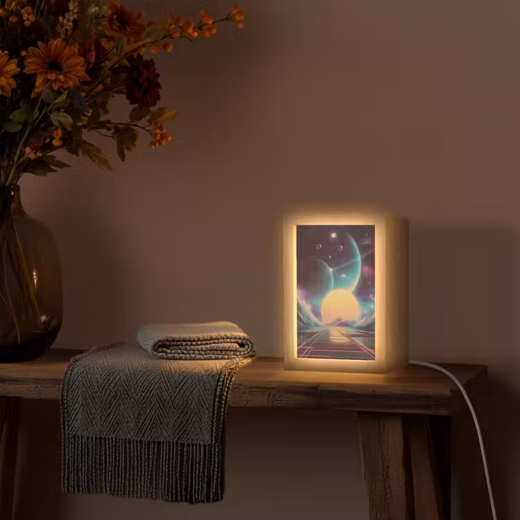Planeten - Neon - Berglandschap - Zon Light Box met kabel (Tafellamp) klein -sfeer4