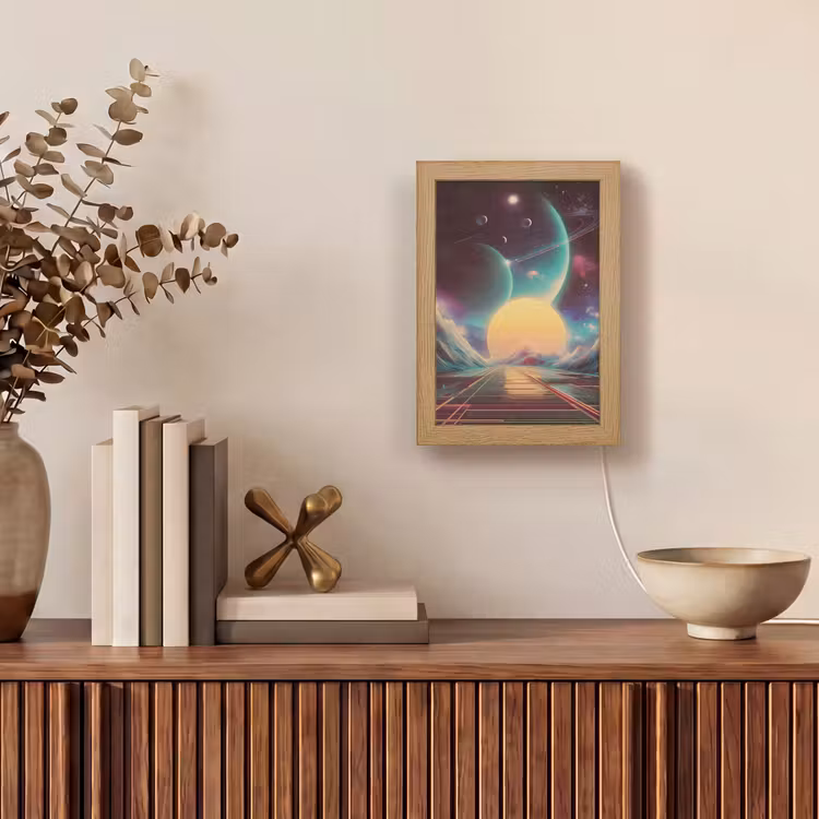 Planeten - Neon - Berglandschap - Zon Light Box met kabel (Tafellamp) klein -sfeer2