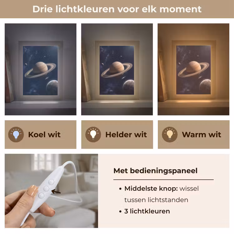 Planeten - Saturnus - Ruimte Light Box met kabel (Tafellamp) klein -USP_lichtkleurNL