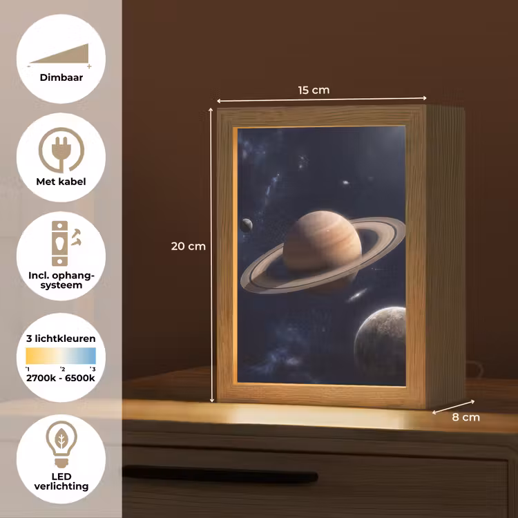 Planeten - Saturnus - Ruimte Light Box met kabel (Tafellamp) klein -USP_NL