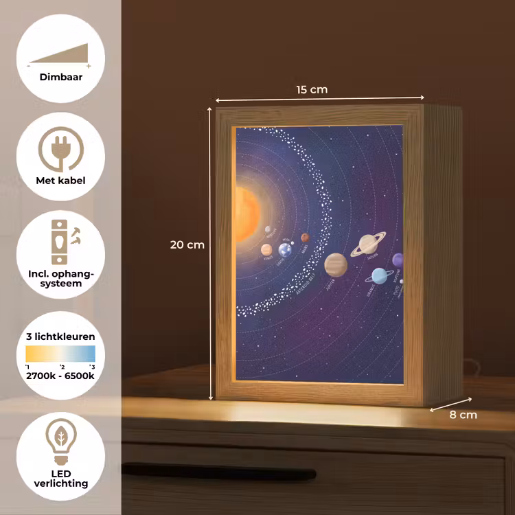 Planetenstelsel - Ruimte - Illustratie Light Box met kabel (Tafellamp) klein -USP_NL