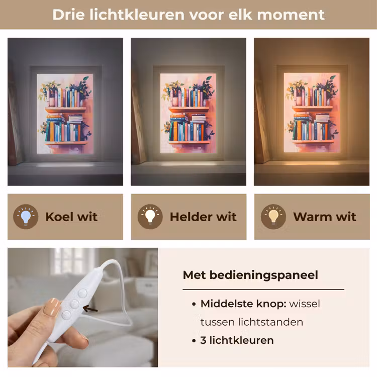 Planken - Boeken - Bladeren Light Box met kabel (Tafellamp) klein -USP_lichtkleurNL