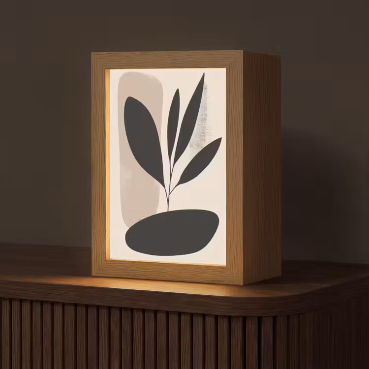 Plant - Beige - Japandi Light Box met kabel (Tafellamp) klein -z3d_website