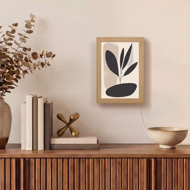 Plant - Beige - Japandi Light Box met kabel (Tafellamp) klein -sfeer2