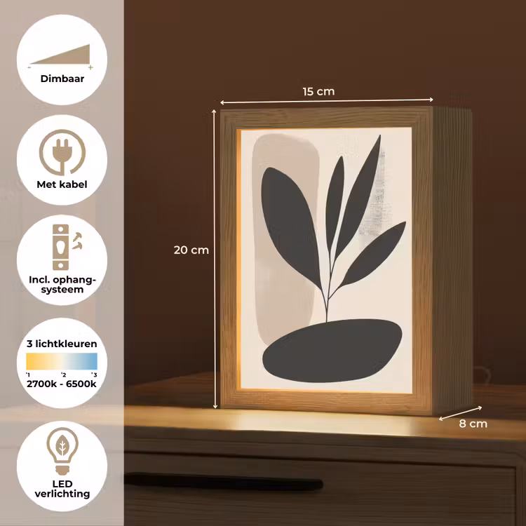 Plant - Beige - Japandi Light Box met kabel (Tafellamp) klein -USP_NL