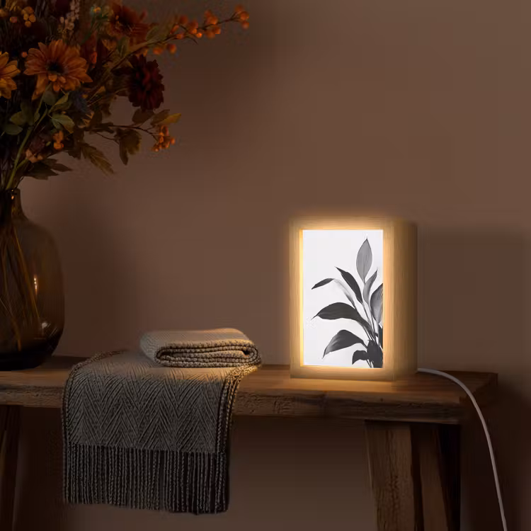 Plant - Bladeren - Minimalistisch - Zwart Light Box met kabel (Tafellamp) klein -sfeer4