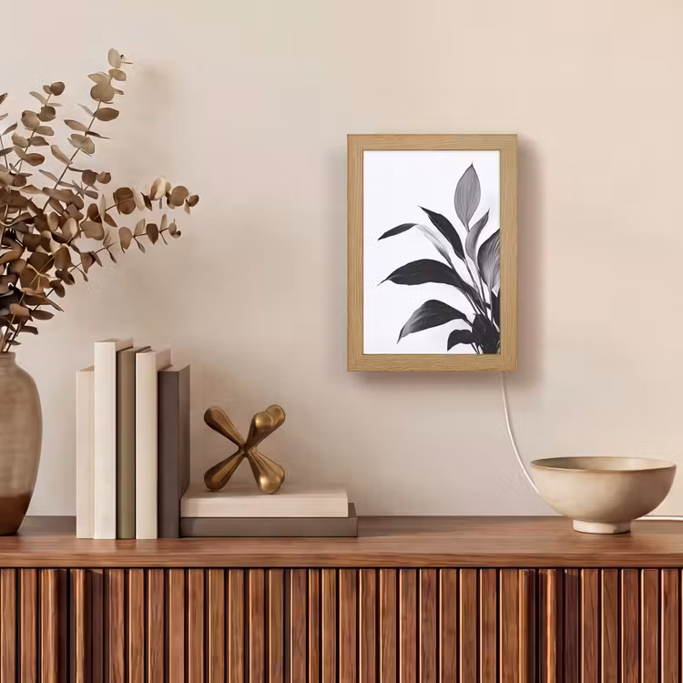 Plant - Bladeren - Minimalistisch - Zwart Light Box met kabel (Tafellamp) klein -sfeer2