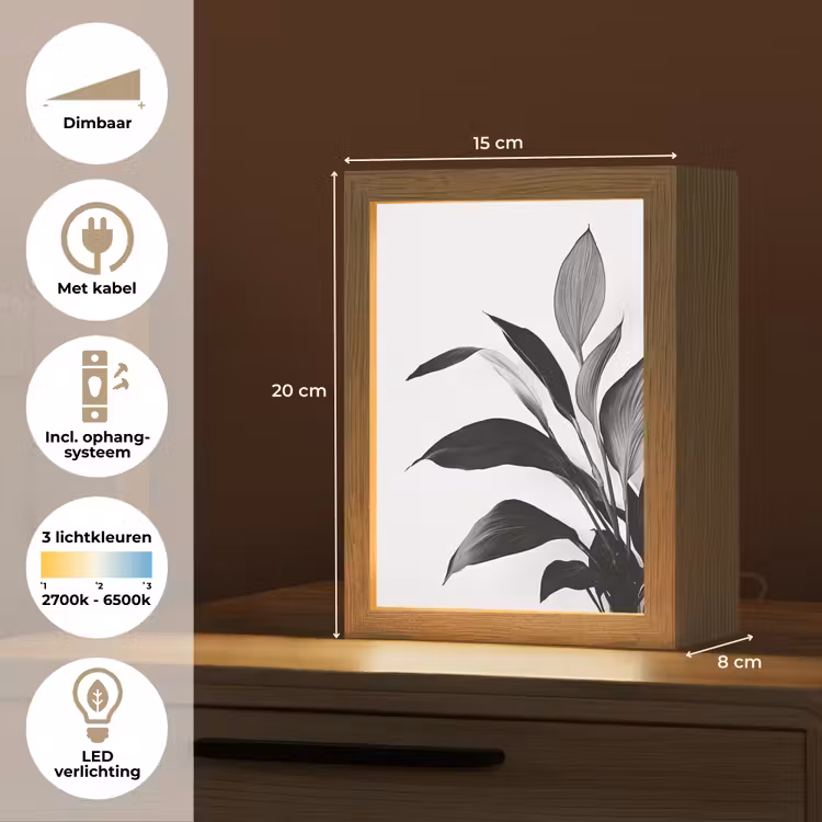 Plant - Bladeren - Minimalistisch - Zwart Light Box met kabel (Tafellamp) klein -USP_NL
