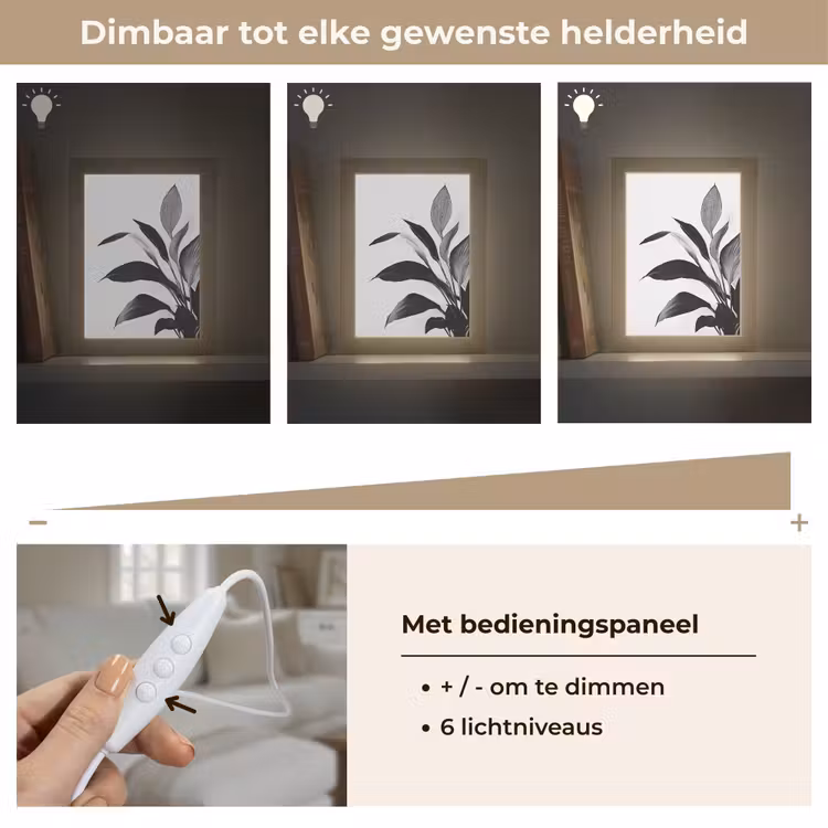 Plant - Bladeren - Minimalistisch - Zwart Light Box met kabel (Tafellamp) klein -USP_dimbaarNL