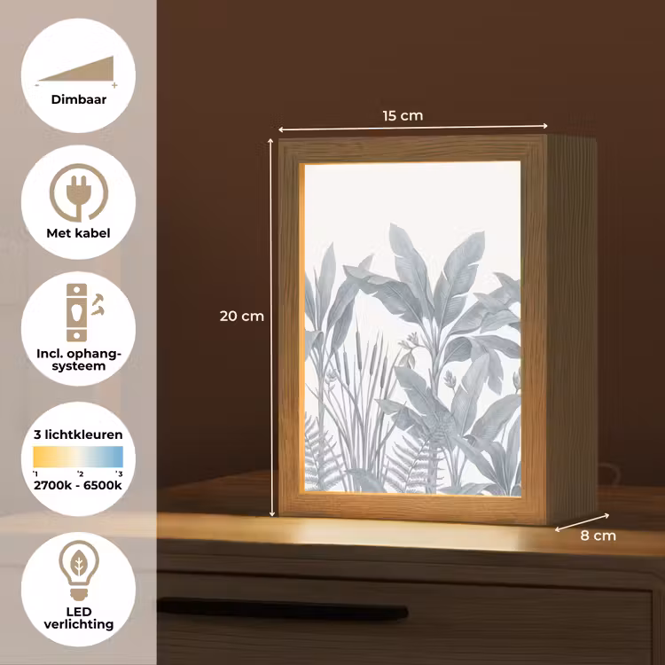 Planten - Bladeren - Natuur - Grijs Light Box met kabel (Tafellamp) klein -USP_NL