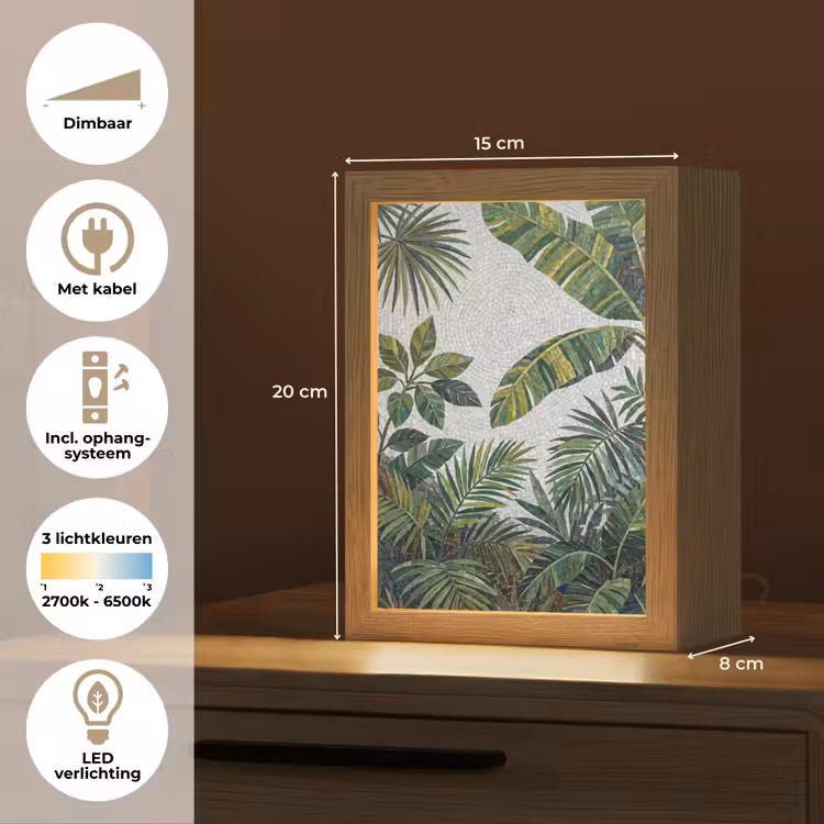 Planten - Tropisch - Mozaïek - Groen - Natuur Light Box met kabel (Tafellamp) klein -USP_NL