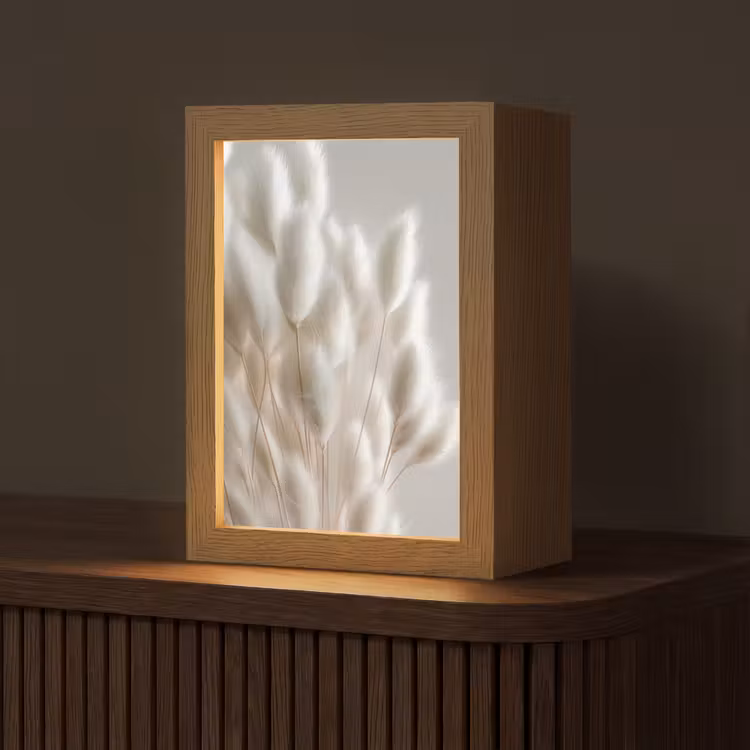 Pluimen - Beige - Minimalistisch Light Box met kabel (Tafellamp) klein -z3d_website