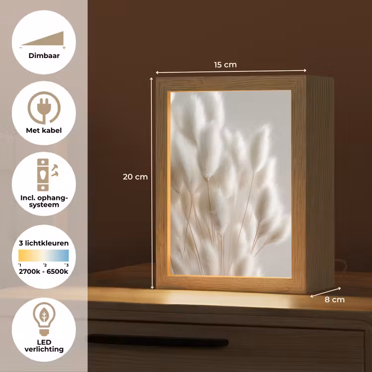 Pluimen - Beige - Minimalistisch Light Box met kabel (Tafellamp) klein -USP_NL