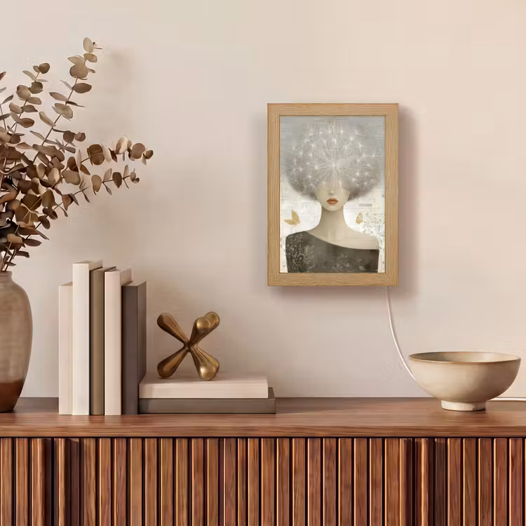 Pluis - Vrouw - Beige Light Box met kabel (Tafellamp) klein -sfeer2