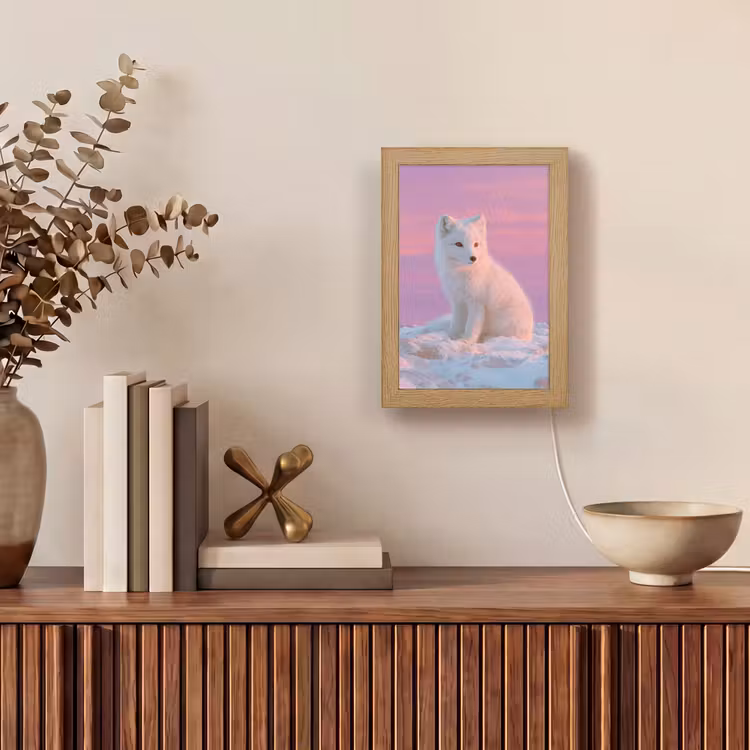Poolvos - Sneeuw - Roze Light Box met kabel (Tafellamp) klein -sfeer2