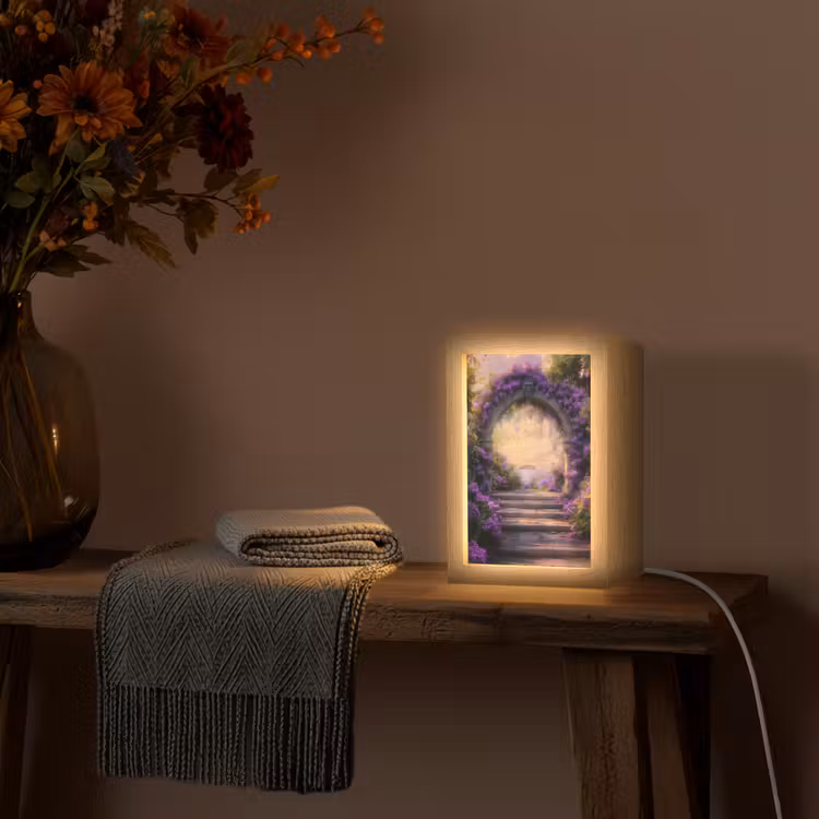 Poort - Paars - Bloemen Light Box met kabel (Tafellamp) klein -sfeer4