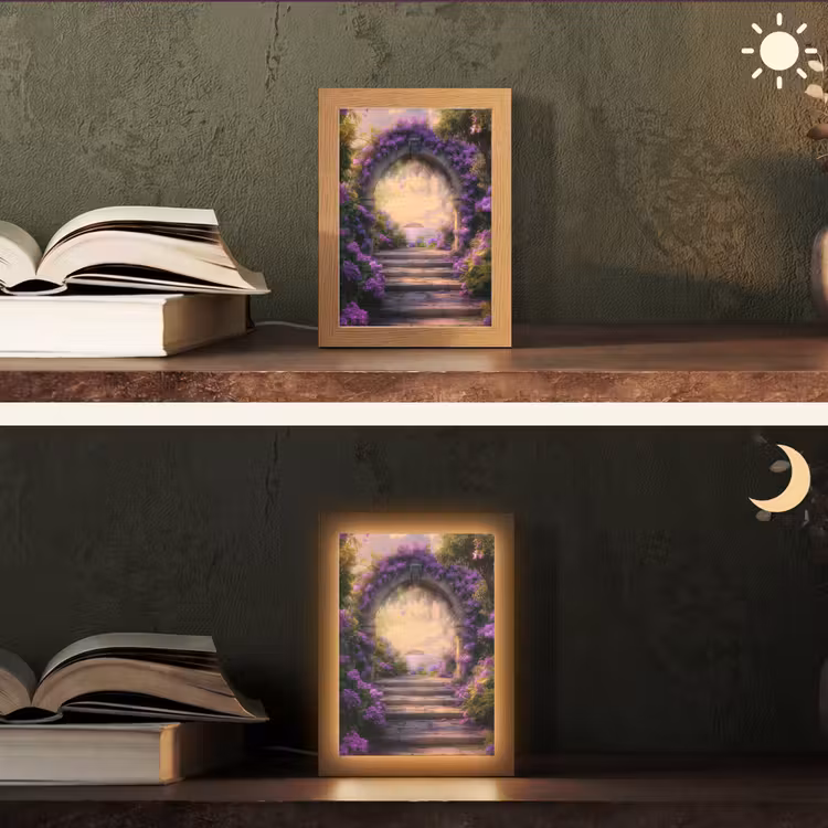Poort - Paars - Bloemen Light Box met kabel (Tafellamp) klein -sfeer3