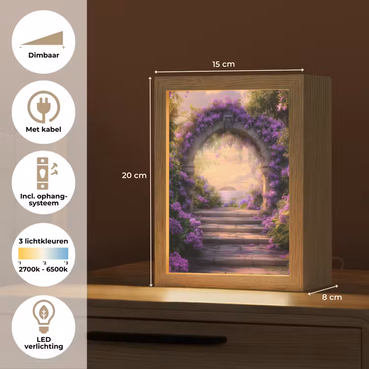 Poort - Paars - Bloemen Light Box met kabel (Tafellamp) klein -USP_NL